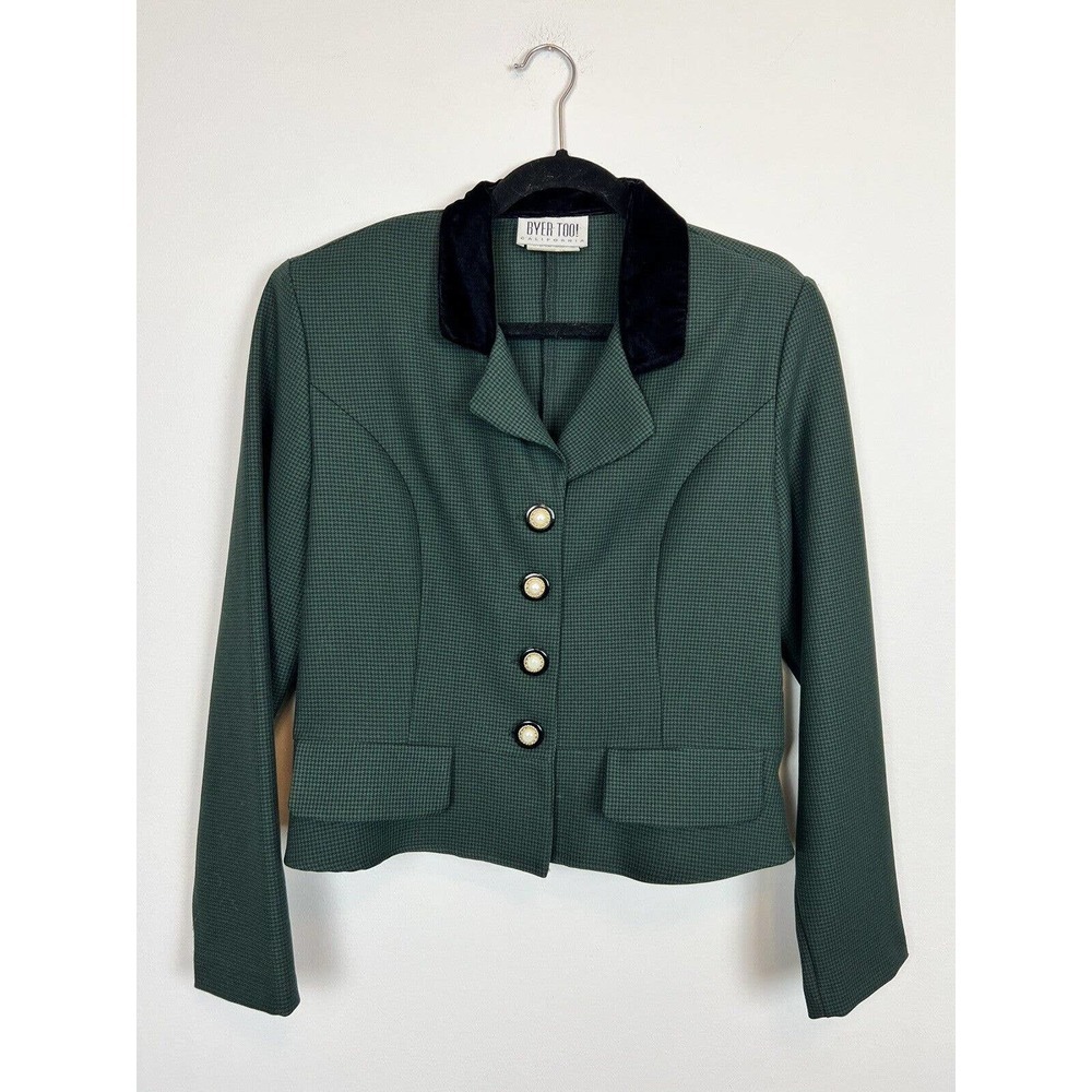 vintage Byer Too! velvet trim hunter green houndstooth blazer sz 13